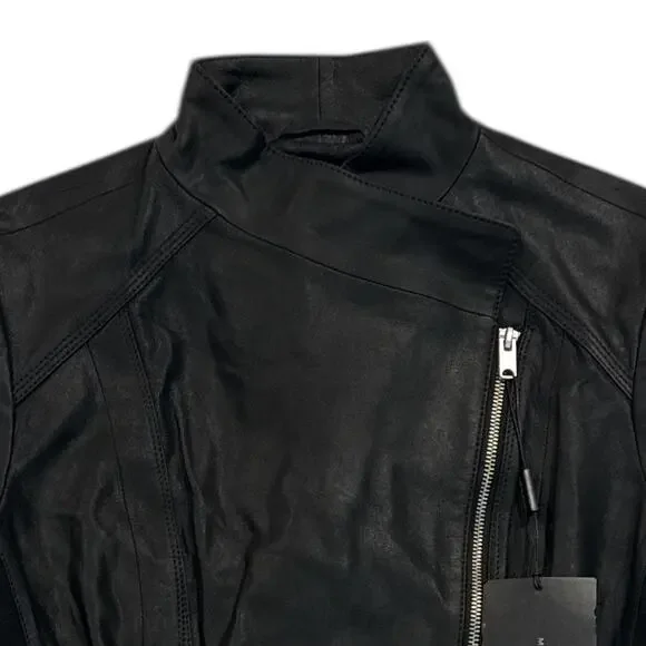 Andrew Marc Felix Leather Moto Jacket Women’s XL Black Asymmetrical Zip - Picture 3 of 11